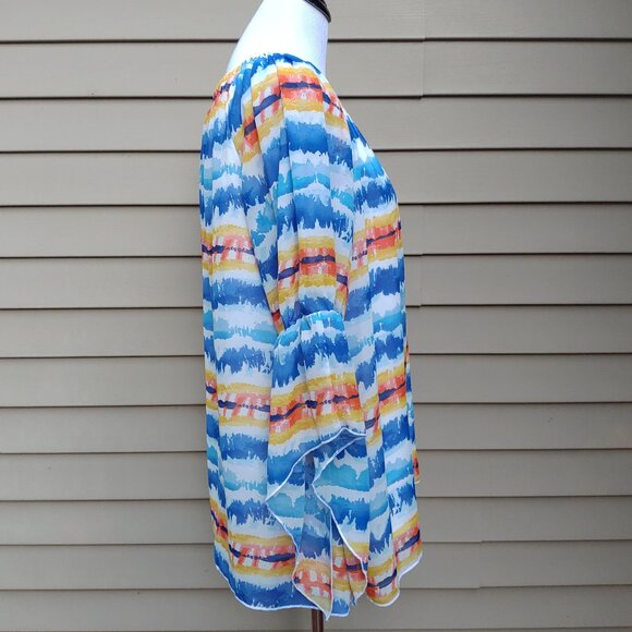 New Directions Multicolor Watercolor Abstract Blouse Flowy Sleeves Artistic - Picture 9 of 11